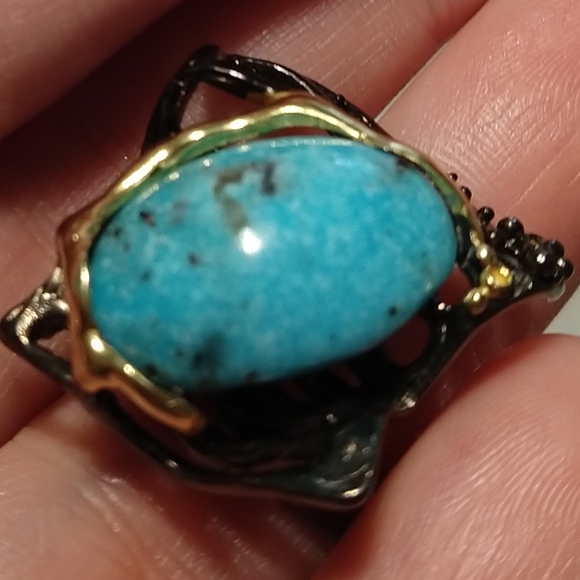 Natural genuine Arizona turquoise art ring - Picture 7 of 8